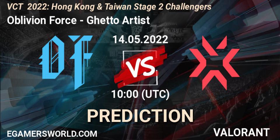 Oblivion Force vs Ghetto Artist: Betting TIp, Match Prediction. 14.05.2022 at 10:00. VALORANT, VCT 2022: Hong Kong & Taiwan Stage 2 Challengers