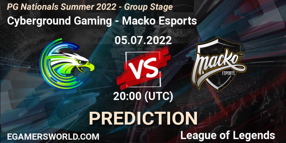 Cyberground Gaming vs Macko Esports: Betting TIp, Match Prediction. 05.07.2022 at 20:00. LoL, PG Nationals Summer 2022 - Group Stage
