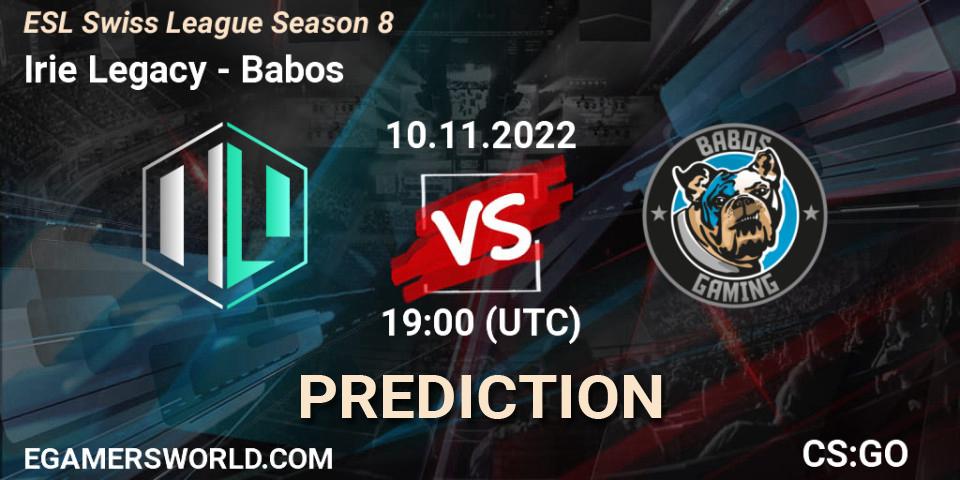 Irie Legacy vs Babos: Betting TIp, Match Prediction. 10.11.2022 at 19:00. Counter-Strike (CS2), ESL Swiss League Season 8