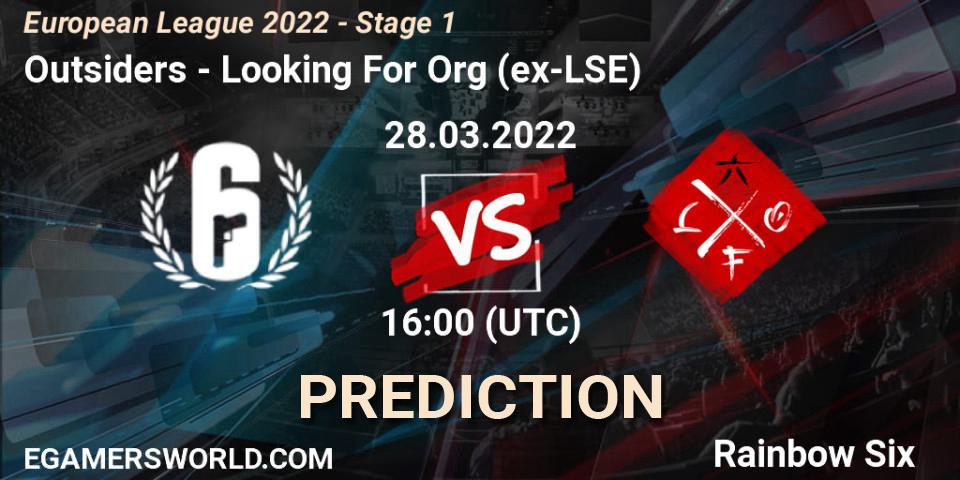 Outsiders vs Looking For Org (ex-LSE): Betting TIp, Match Prediction. 28.03.22. Rainbow Six, European League 2022 - Stage 1