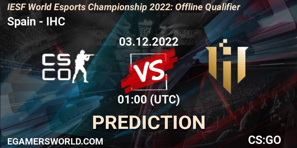Spain vs IHC: Betting TIp, Match Prediction. 03.12.22. CS2 (CS:GO), IESF World Esports Championship 2022: Offline Qualifier