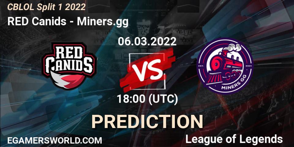 RED Canids vs Miners.gg: Betting TIp, Match Prediction. 06.03.2022 at 18:00. LoL, CBLOL Split 1 2022