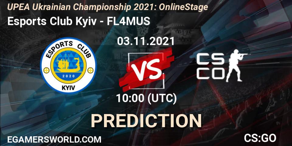 Esports Club Kyiv vs FL4MUS: Betting TIp, Match Prediction. 03.11.2021 at 10:00. Counter-Strike (CS2), UPEA Ukrainian Championship 2021: Online Stage