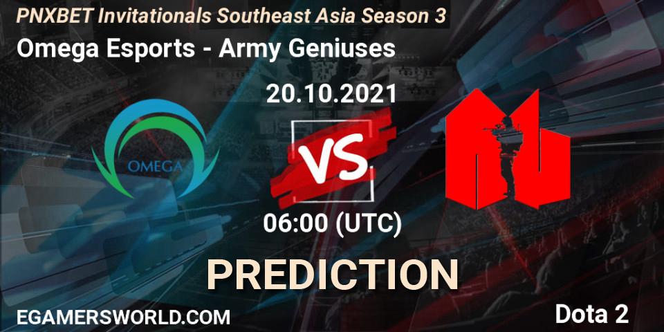 Omega Esports vs Army Geniuses: Betting TIp, Match Prediction. 20.10.2021 at 06:07. Dota 2, PNXBET Invitationals Southeast Asia Season 3