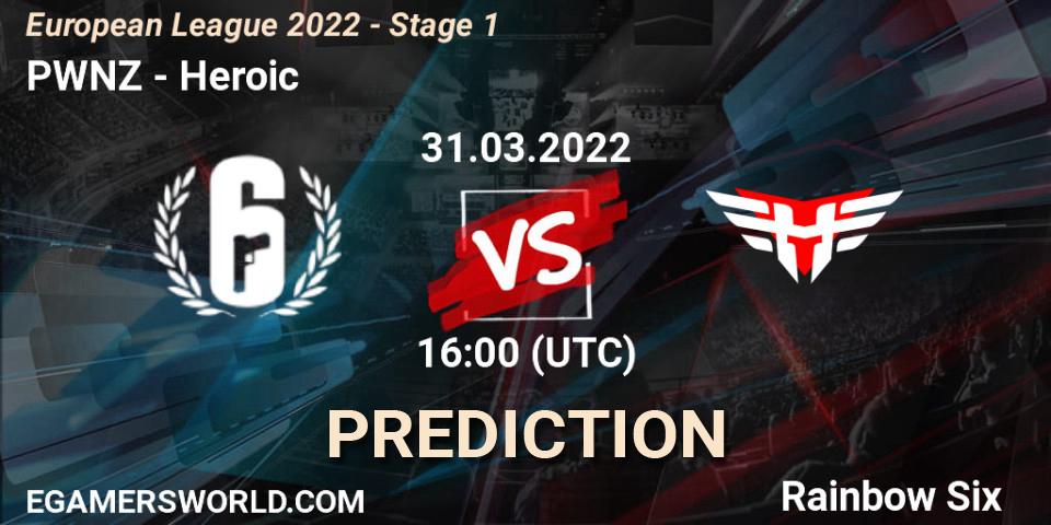 PWNZ vs Heroic: Betting TIp, Match Prediction. 31.03.2022 at 16:00. Rainbow Six, European League 2022 - Stage 1