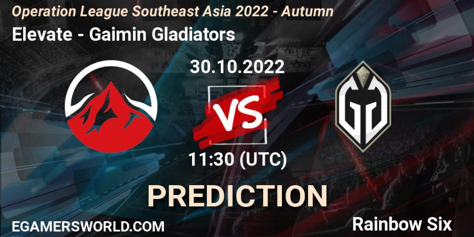 Elevate vs Gaimin Gladiators: Betting TIp, Match Prediction. 30.10.2022 at 11:30. Rainbow Six, Operation League Southeast Asia 2022 - Autumn