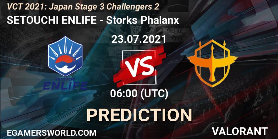 SETOUCHI ENLIFE vs Storks Phalanx: Betting TIp, Match Prediction. 23.07.2021 at 06:00. VALORANT, VCT 2021: Japan Stage 3 Challengers 2