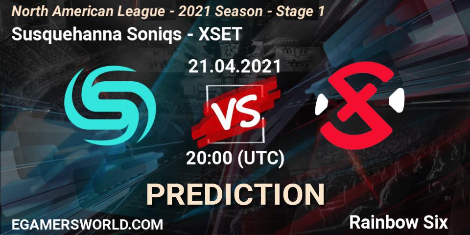 Susquehanna Soniqs vs XSET: Betting TIp, Match Prediction. 21.04.2021 at 20:00. Rainbow Six, North American League - 2021 Season - Stage 1