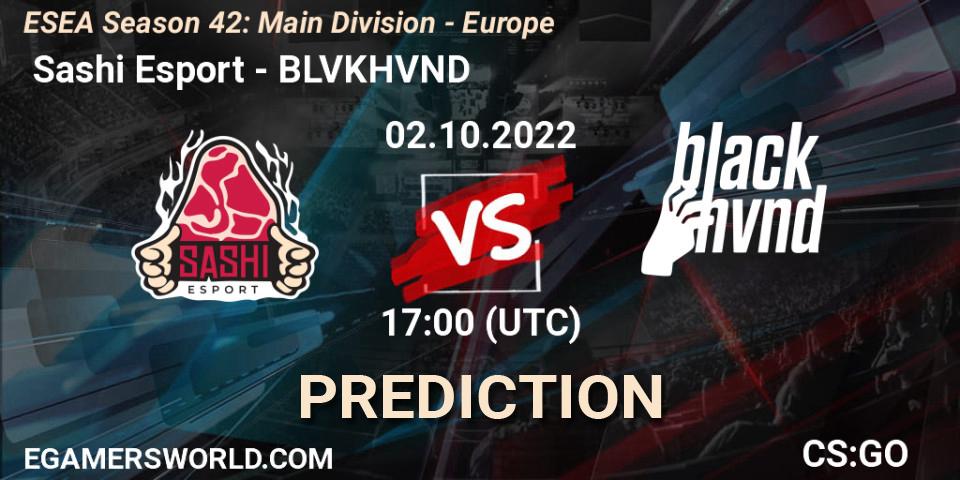  Sashi Esport vs BLVKHVND: Betting TIp, Match Prediction. 02.10.2022 at 17:00. Counter-Strike (CS2), ESEA Season 42: Main Division - Europe