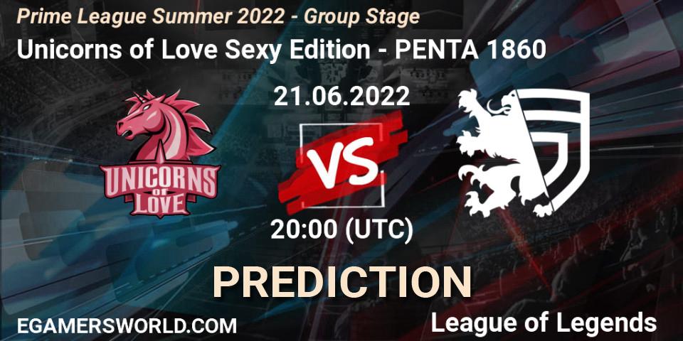Unicorns of Love Sexy Edition vs PENTA 1860: Betting TIp, Match Prediction. 21.06.2022 at 20:00. LoL, Prime League Summer 2022 - Group Stage