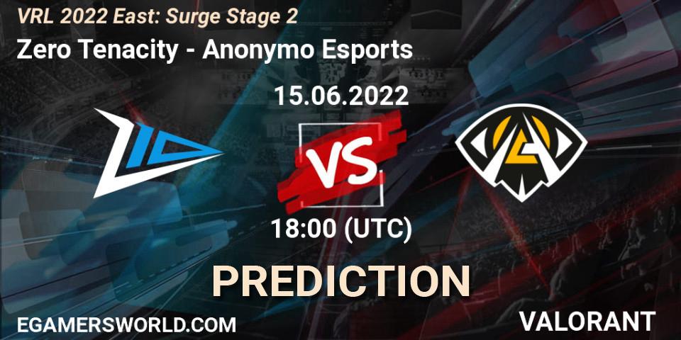 Zero Tenacity vs Anonymo Esports: Betting TIp, Match Prediction. 15.06.2022 at 18:40. VALORANT, VRL 2022 East: Surge Stage 2