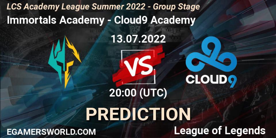 Immortals Academy vs Cloud9 Academy: Betting TIp, Match Prediction. 13.07.2022 at 20:00. LoL, LCS Academy League Summer 2022 - Group Stage