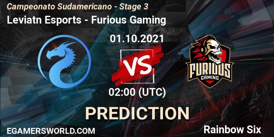 Leviatán Esports vs Furious Gaming: Betting TIp, Match Prediction. 01.10.2021 at 02:00. Rainbow Six, Campeonato Sudamericano - Stage 3