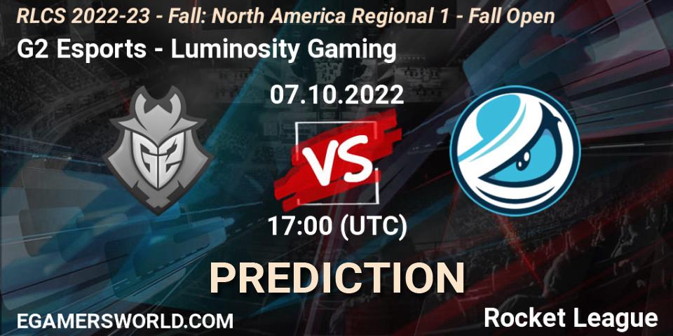 G2 Esports vs Luminosity Gaming: Betting TIp, Match Prediction. 07.10.2022 at 17:00. Rocket League, RLCS 2022-23 - Fall: North America Regional 1 - Fall Open