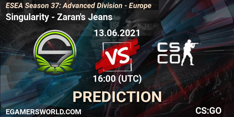 Singularity vs Zaran's Jeans: Betting TIp, Match Prediction. 13.06.2021 at 18:00. Counter-Strike (CS2), ESEA Season 37: Advanced Division - Europe