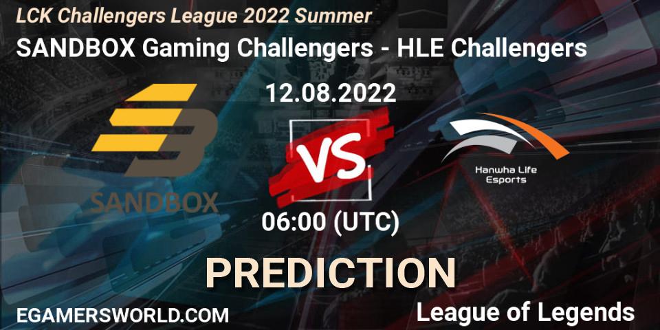 SANDBOX Gaming Challengers vs HLE Challengers: Betting TIp, Match Prediction. 12.08.2022 at 06:00. LoL, LCK Challengers League 2022 Summer