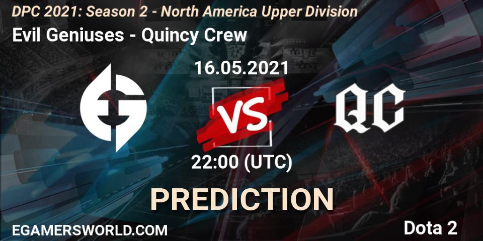 Evil Geniuses vs Quincy Crew: Betting TIp, Match Prediction. 16.05.2021 at 22:00. Dota 2, DPC 2021: Season 2 - North America Upper Division 