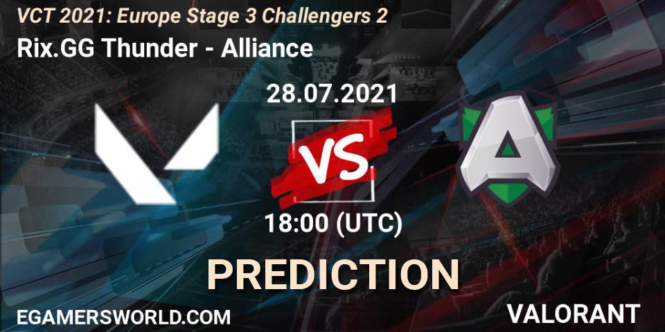 Rix.GG Thunder vs Alliance: Betting TIp, Match Prediction. 28.07.2021 at 18:00. VALORANT, VCT 2021: Europe Stage 3 Challengers 2