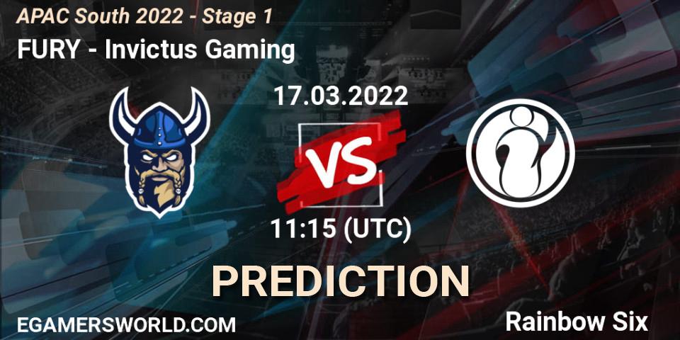FURY vs Invictus Gaming: Betting TIp, Match Prediction. 17.03.2022 at 11:15. Rainbow Six, APAC South 2022 - Stage 1