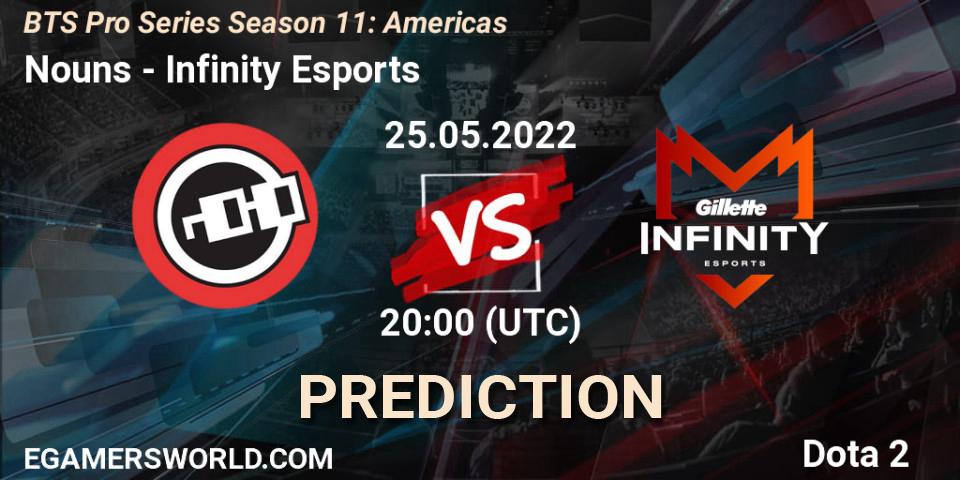 Nouns vs Infinity Esports: Betting TIp, Match Prediction. 25.05.2022 at 20:00. Dota 2, BTS Pro Series Season 11: Americas
