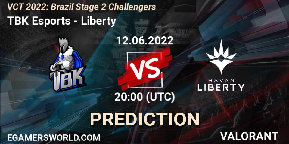 TBK Esports vs Liberty: Betting TIp, Match Prediction. 12.06.2022 at 20:00. VALORANT, VCT 2022: Brazil Stage 2 Challengers