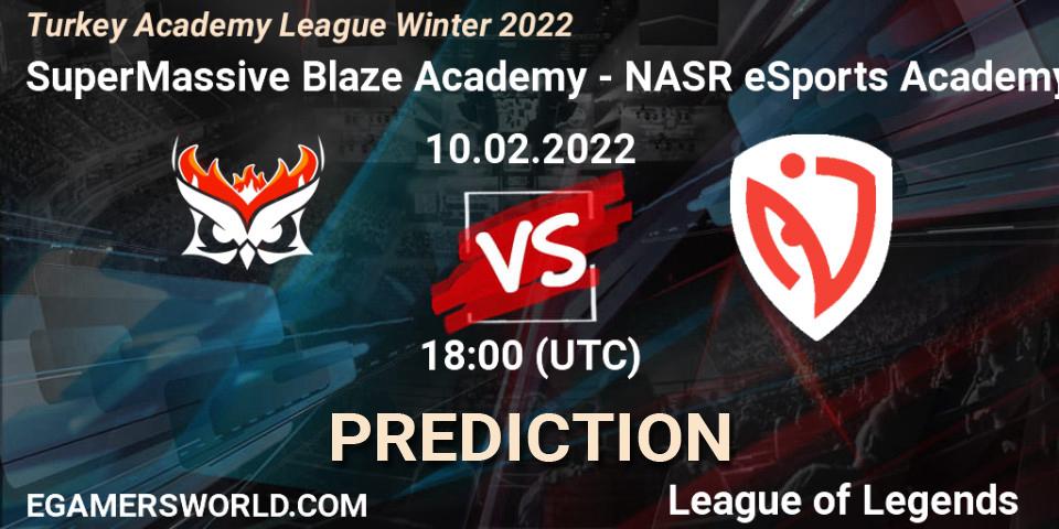 SuperMassive Blaze Academy vs NASR eSports Academy: Betting TIp, Match Prediction. 10.02.2022 at 18:15. LoL, Turkey Academy League Winter 2022