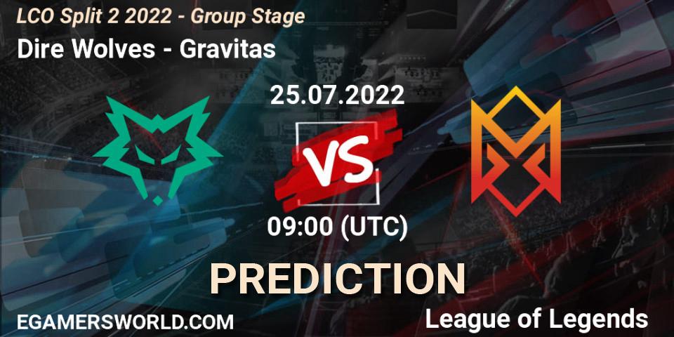 Dire Wolves vs Gravitas: Betting TIp, Match Prediction. 25.07.22. LoL, LCO Split 2 2022 - Group Stage