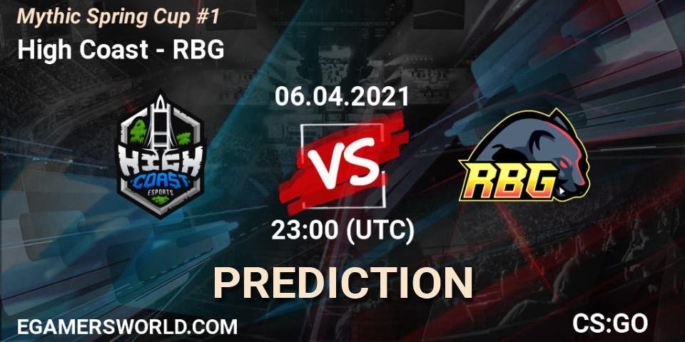 High Coast vs RBG: Betting TIp, Match Prediction. 06.04.2021 at 23:00. Counter-Strike (CS2), Mythic Spring Cup #1
