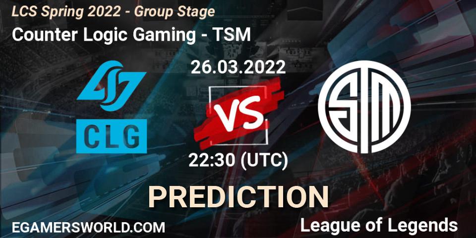 Counter Logic Gaming vs TSM: Betting TIp, Match Prediction. 26.03.22. LoL, LCS Spring 2022 - Group Stage