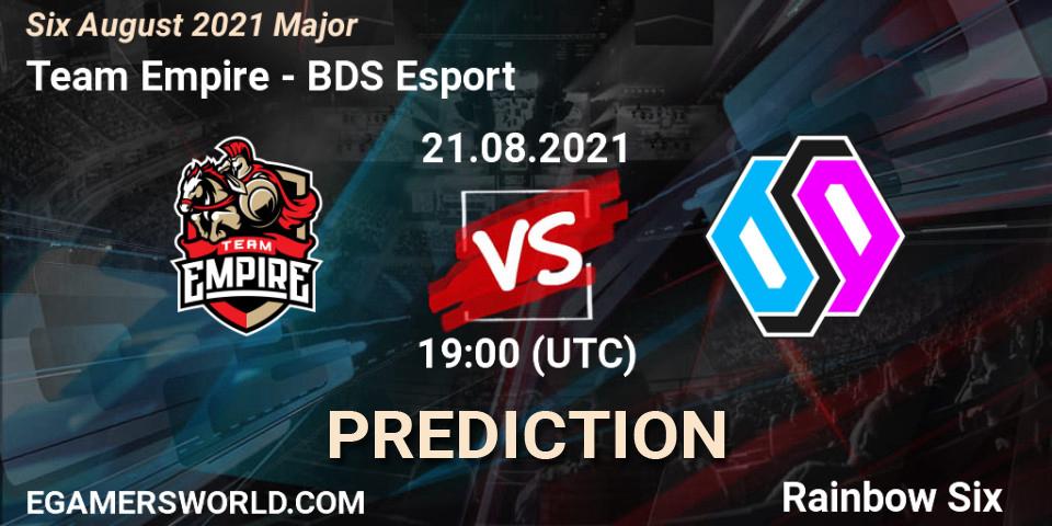 Team Empire vs BDS Esport: Betting TIp, Match Prediction. 21.08.21. Rainbow Six, Six August 2021 Major