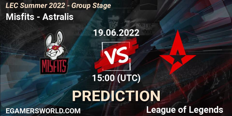 Misfits Gaming vs Astralis: Betting TIp, Match Prediction. 19.06.22. LoL, LEC Summer 2022 - Group Stage