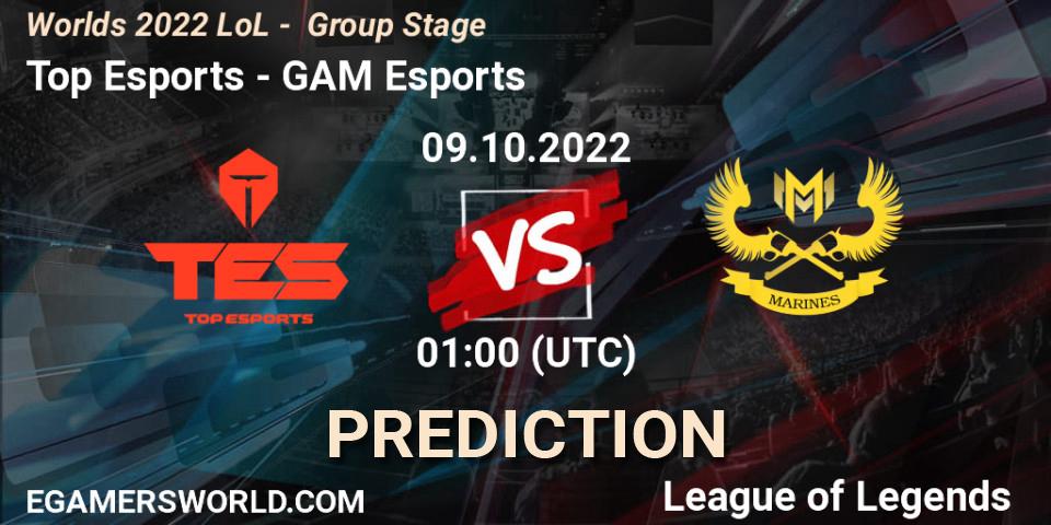 Top Esports vs GAM Esports: Betting TIp, Match Prediction. 09.10.2022 at 01:30. LoL, Worlds 2022 LoL - Group Stage