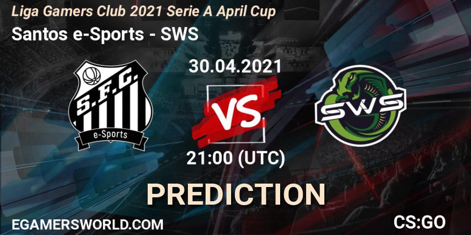 Santos e-Sports vs SWS: Betting TIp, Match Prediction. 30.04.2021 at 21:00. Counter-Strike (CS2), Liga Gamers Club 2021 Serie A April Cup