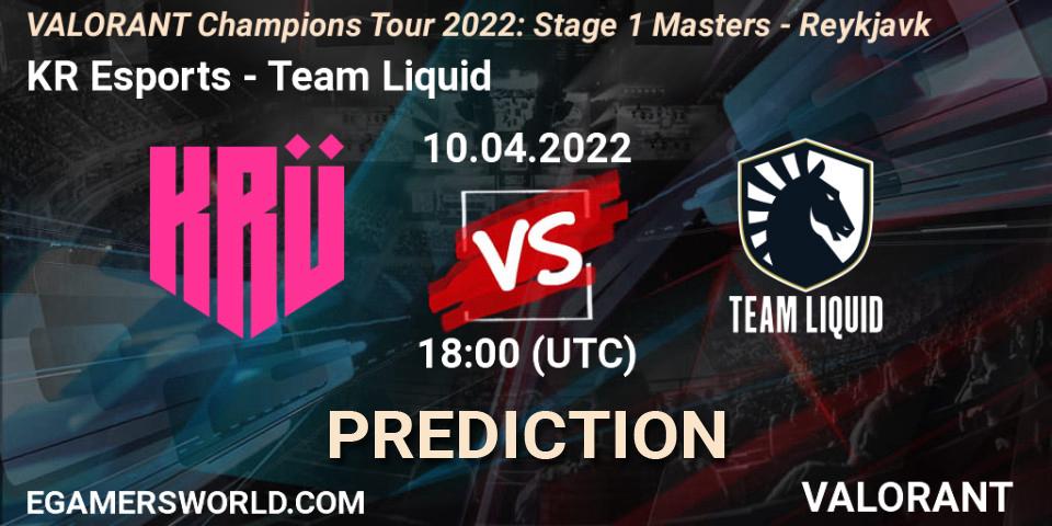 KRÜ Esports vs Team Liquid: Betting TIp, Match Prediction. 10.04.2022 at 18:00. VALORANT, VCT 2022: Stage 1 Masters - Reykjavík