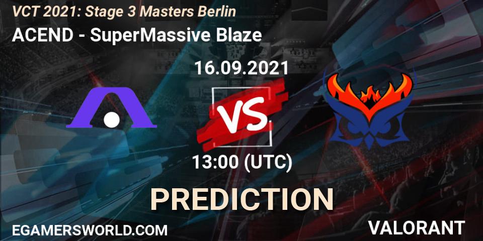 ACEND vs SuperMassive Blaze: Betting TIp, Match Prediction. 16.09.2021 at 13:00. VALORANT, VCT 2021: Stage 3 Masters Berlin