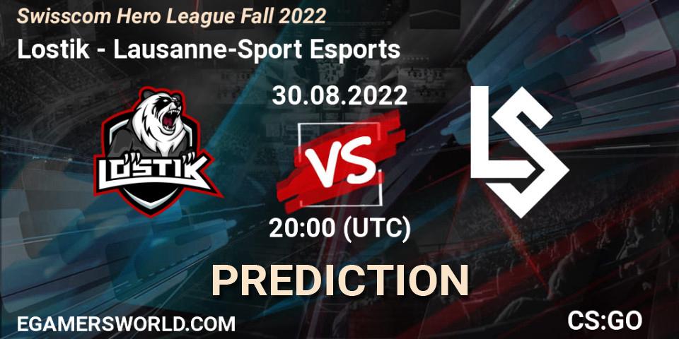 Lostik vs Lausanne-Sport Esports: Betting TIp, Match Prediction. 30.08.2022 at 20:00. Counter-Strike (CS2), Swisscom Hero League Fall 2022