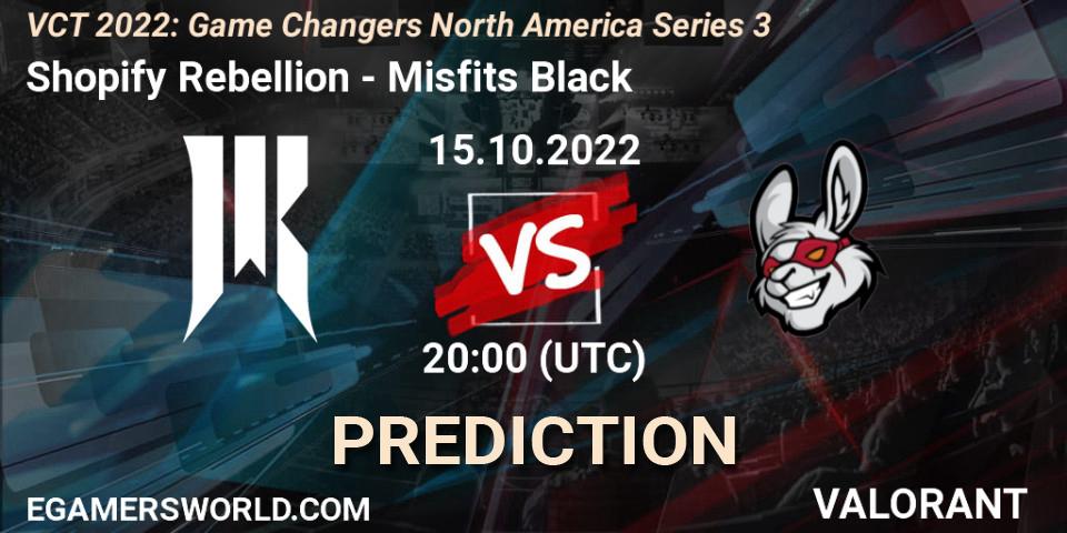 Shopify Rebellion vs Misfits Black: Betting TIp, Match Prediction. 15.10.2022 at 20:10. VALORANT, VCT 2022: Game Changers North America Series 3