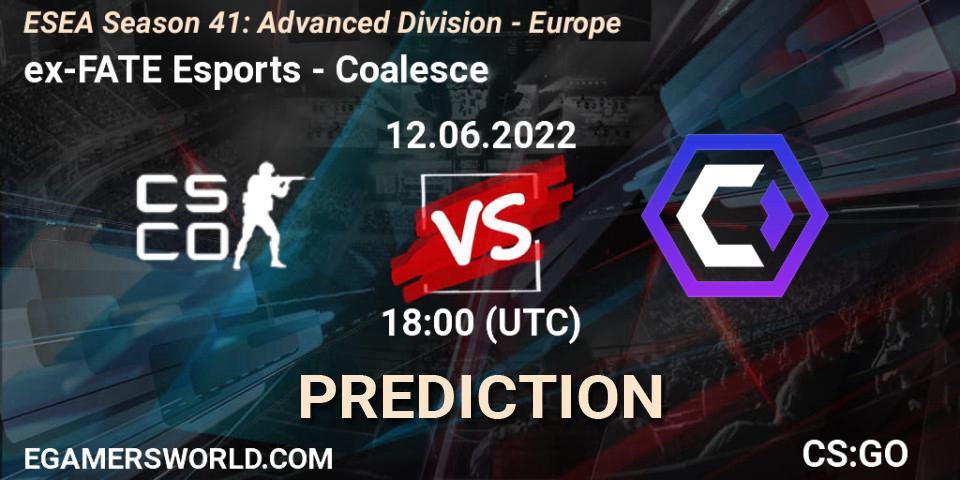 ex-FATE Esports vs Coalesce: Betting TIp, Match Prediction. 12.06.2022 at 18:00. Counter-Strike (CS2), ESEA Season 41: Advanced Division - Europe