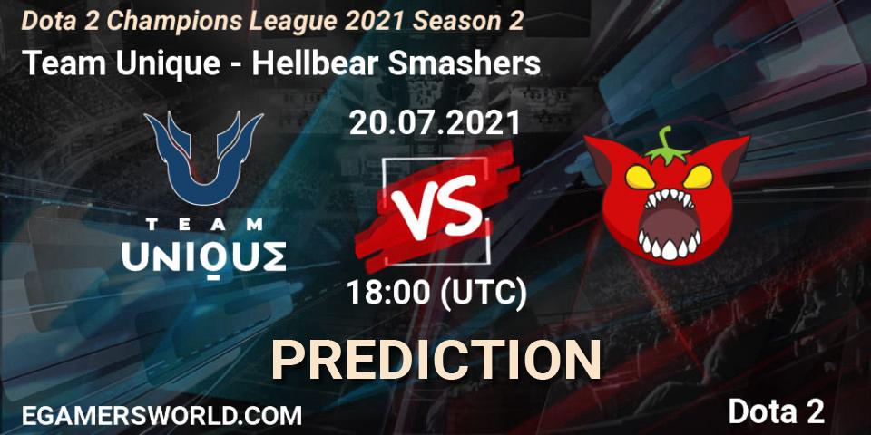 Team Unique vs Hellbear Smashers: Betting TIp, Match Prediction. 20.07.2021 at 18:00. Dota 2, Dota 2 Champions League 2021 Season 2