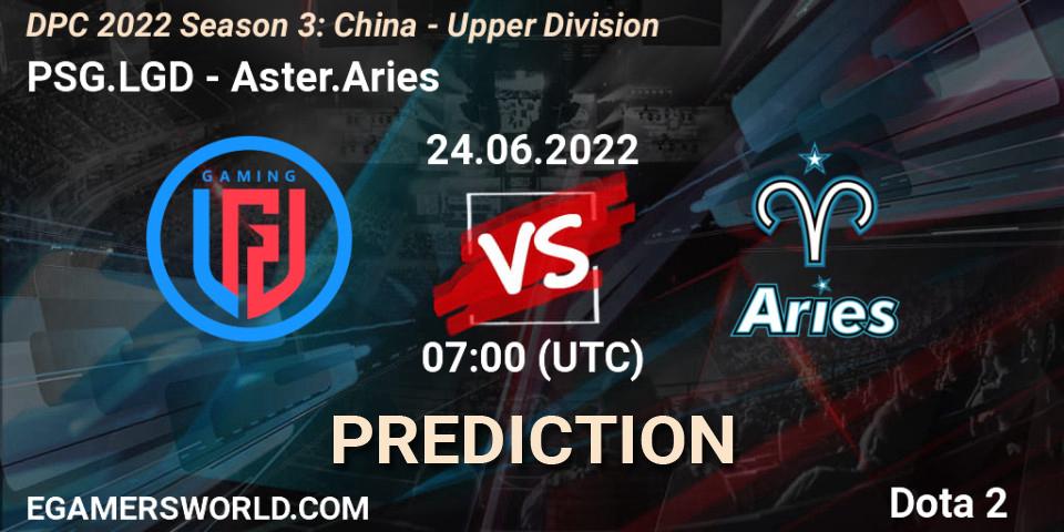 PSG.LGD vs Aster.Aries: Betting TIp, Match Prediction. 24.06.2022 at 08:00. Dota 2, DPC 2021/2022 China Tour 3: Division I