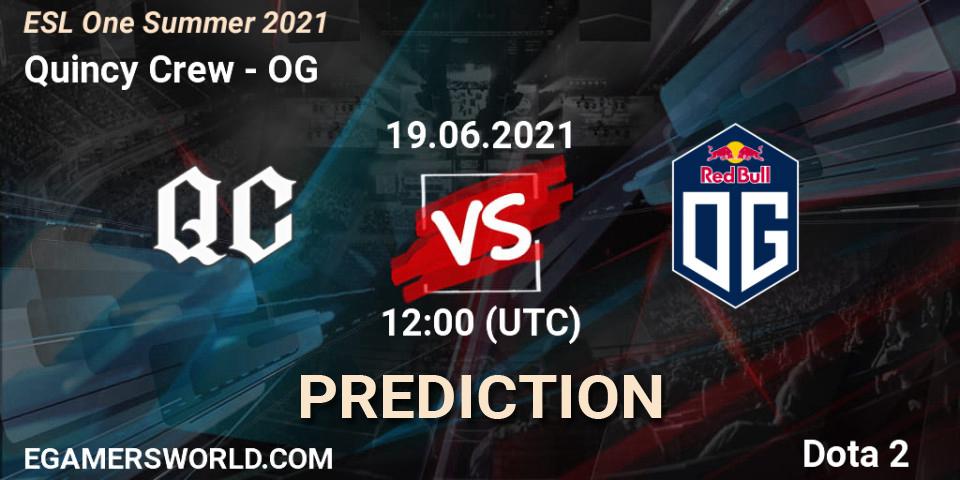 Quincy Crew vs OG: Betting TIp, Match Prediction. 19.06.2021 at 11:55. Dota 2, ESL One Summer 2021