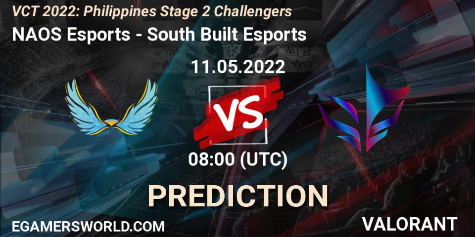 NAOS Esports vs South Built Esports: Betting TIp, Match Prediction. 11.05.2022 at 07:15. VALORANT, VCT 2022: Philippines Stage 2 Challengers