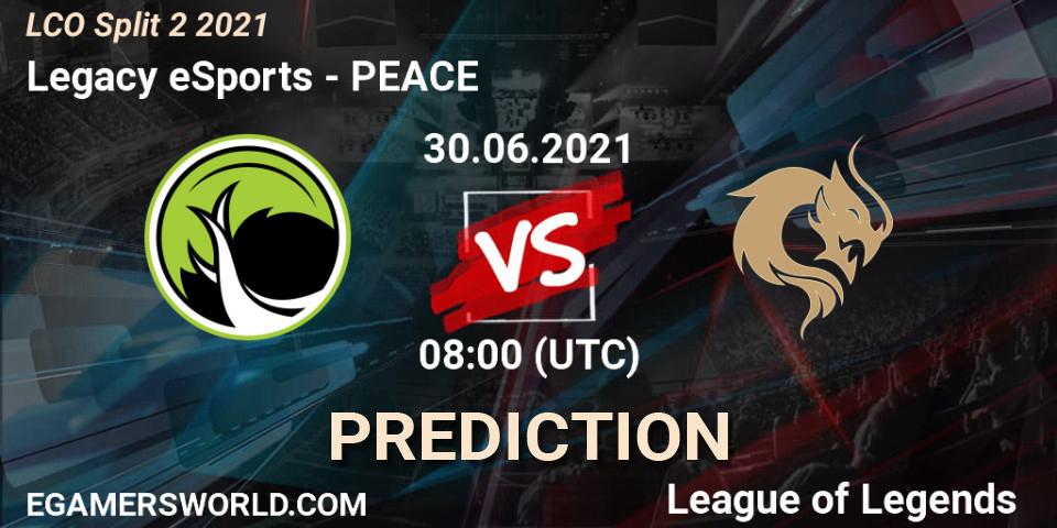 Legacy eSports vs PEACE: Betting TIp, Match Prediction. 30.06.2021 at 08:00. LoL, LCO Split 2 2021