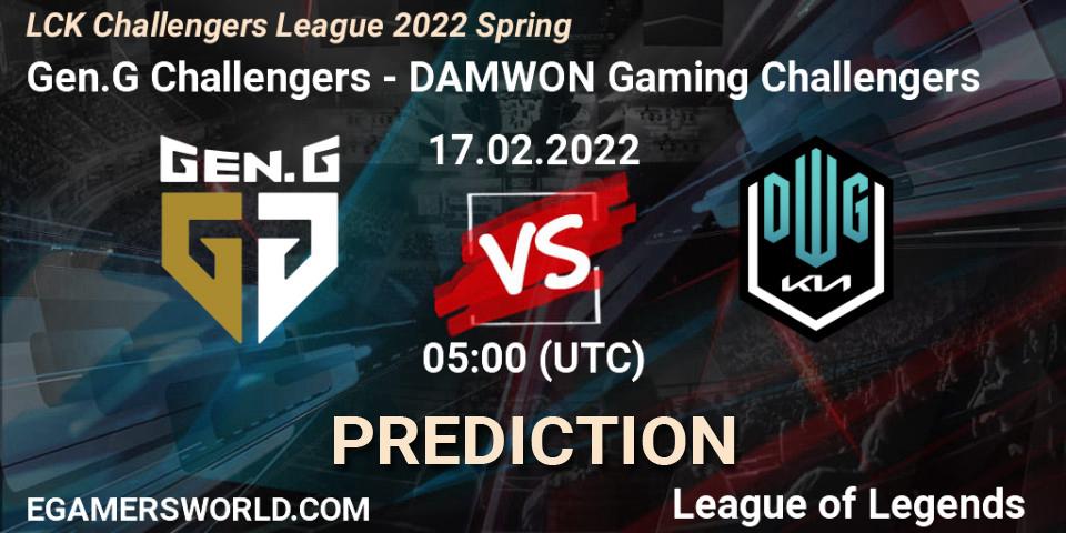 Gen.G Challengers vs DAMWON Gaming Challengers: Betting TIp, Match Prediction. 17.02.2022 at 05:00. LoL, LCK Challengers League 2022 Spring