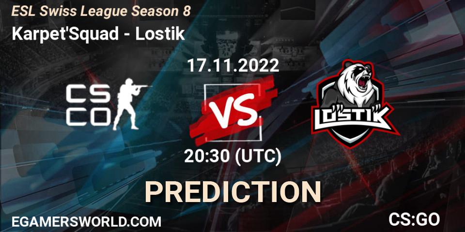 Karpet'Squad vs Lostik: Betting TIp, Match Prediction. 17.11.2022 at 20:30. Counter-Strike (CS2), ESL Swiss League Season 8