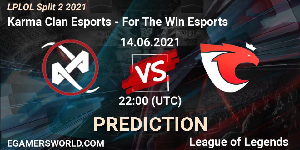 Karma Clan Esports vs For The Win Esports: Betting TIp, Match Prediction. 14.06.2021 at 22:15. LoL, LPLOL Split 2 2021
