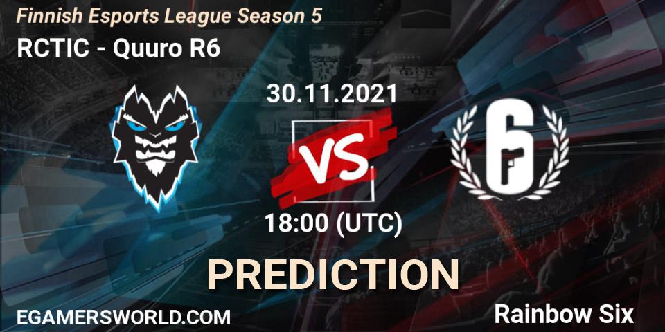 RCTIC vs Quuro R6: Betting TIp, Match Prediction. 30.11.2021 at 18:00. Rainbow Six, Finnish Esports League Season 5