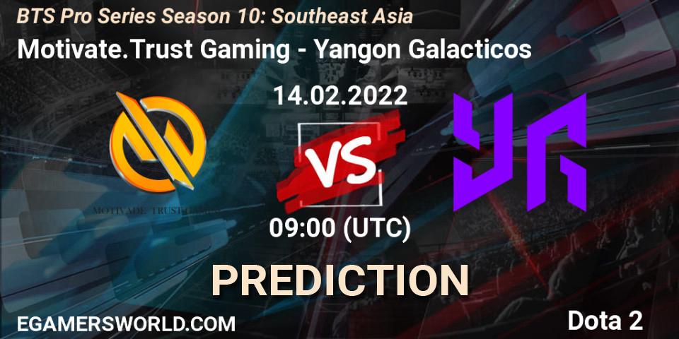 Motivate.Trust Gaming vs Yangon Galacticos: Betting TIp, Match Prediction. 14.02.2022 at 09:06. Dota 2, BTS Pro Series Season 10: Southeast Asia