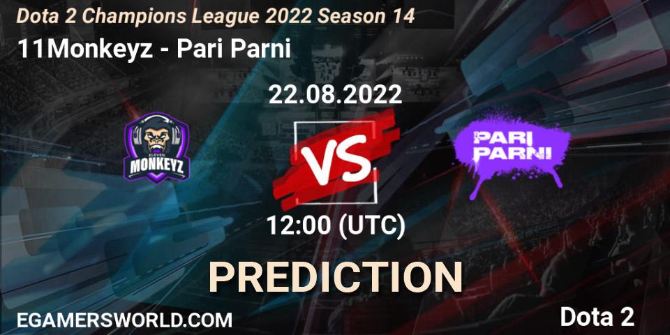 11Monkeyz vs Pari Parni: Betting TIp, Match Prediction. 22.08.2022 at 12:01. Dota 2, Dota 2 Champions League 2022 Season 14