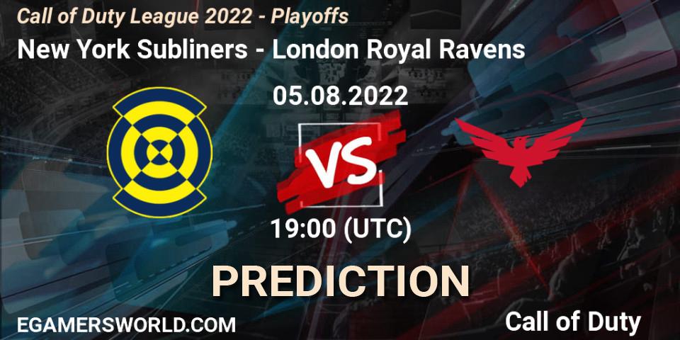 New York Subliners vs London Royal Ravens: Betting TIp, Match Prediction. 05.08.2022 at 19:00. Call of Duty, Call of Duty League 2022 - Playoffs